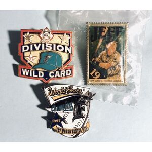 3 Florida,MARLIN S Pins 1997 W Champs, Wild Card NL & Jeff Conine #19 Pin